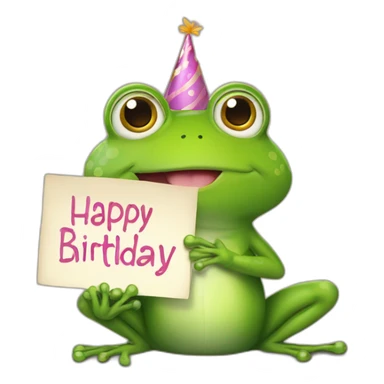 frog holding a sign that has “Happy Birthday Priya” sticker