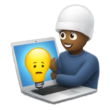 the person behind the laptop with an idea, bulb sticker