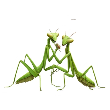 Female praying mantis eating male praying mantis  sticker