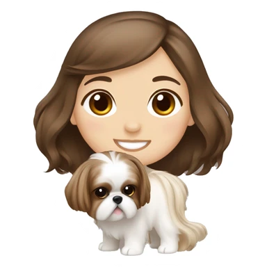 long brown hair japan girl with cream and brown colored shih tzu sticker
