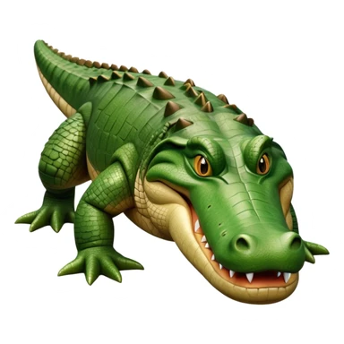 cinematic-crocodile-realistic-full-body-on all fours-emoji,-massive-scaled-body-partially-submerged-in-shallow-water,-head-tilted-dramatically,-rough-green-and-brown-hide-textured-with-deep-ridges,-simplified-yet-realistic-focused-features, head held high sticker