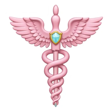 Caduceus symbol, soft pastel pink, iOS emoji style, matching the reference, variation 1 sticker