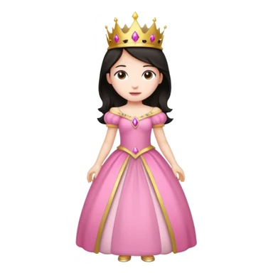 chica vestida de princesa con vestido rosa , piel blanca , pelo oscuro, corona dorada, cuerpo entero sticker
