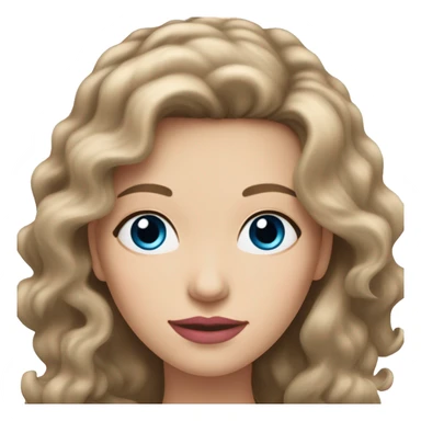 An adult white woman with wavy brown shoulder-length hair, pink lips, and blue eyes, cropped at the shoulders, on a white background sticker