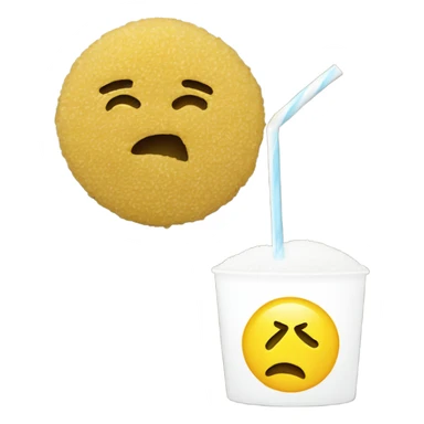 Yellow emoji with sugar on nose and on table in front with straw sticker