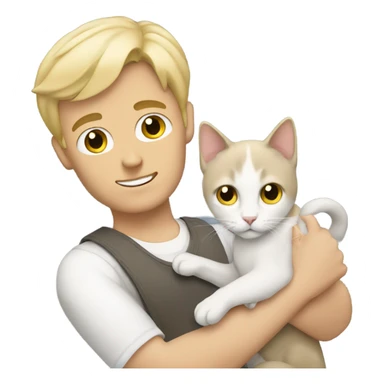 Blonde haired guy holding a white and gray cat sticker