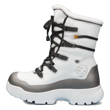 snow boot inspired by astronaut footwear. wrap-around lacing chunky exterior and sole sticker