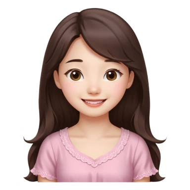 Korean girl in blue and white long haired brunette girl in light prink dresses smiling sticker