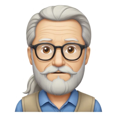 old man with long ponytail, short beard and glasses sticker