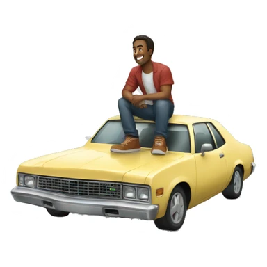 man sitting on top of car sticker