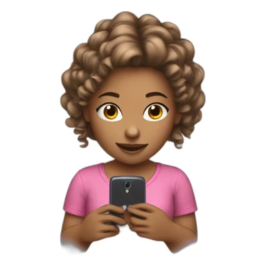 bronw hair girl playing with a cellphone sticker