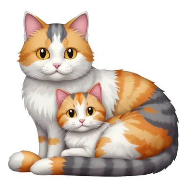 full body colourful light patched calico + white tabby cat cuddling a large grey and white cat  sticker