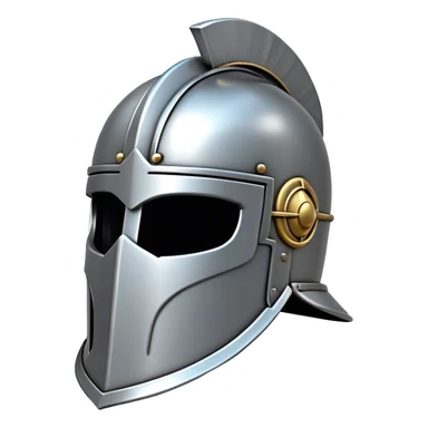 Clash of Clans aesthetic: Cinematic Playful Steel Helm Emoji, rendered in a 3D vector-style similar to standard emojis with minimal shading and bold, simplified shapes. A compact, isometric helmet crafted of shining steel with intricate engravings and a protective visor, softly glowing with a noble warrior charm. Simplified yet unmistakably iconic, highly detailed and consistent, glowing with a soft radiant gleam and high polish. Stylized with a touch of chivalric tradition and a soft glowing outline, capturing the essence of a stalwart battle helm with a friendly, playful manner! sticker