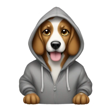 Create a dog wearing a hoodie with a paw up sticker
