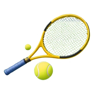 A tennis racket and a ball placed on the ground, with a tennis court in the background. The court lines and net are visible, emphasizing the structure and focus of the sport, creating a dynamic and energetic vibe. sticker