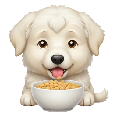 Great white Pyrenees dog eating cereal sticker