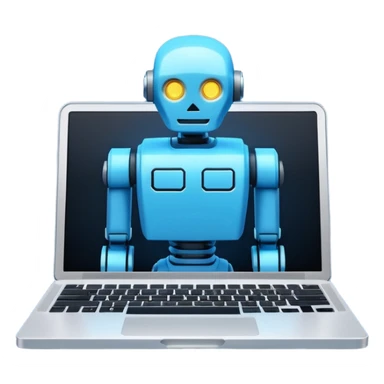 laptop screen with a robot icon sticker