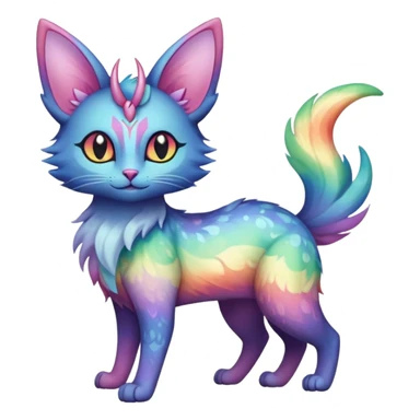 White pastel iridescent rainbow-gradients-color-marked with swirly patterns butterflies  faerie-Noivern-Noibat-Purloin-Torracat-Lykoi-Caracal-cat-Fakemon-fusion-hybrid-creature sticker