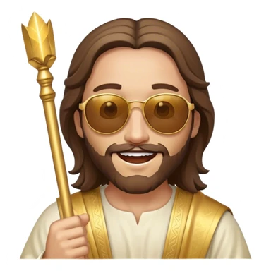 figure of rejoicing Jesus with golden stick sunglases sticker
