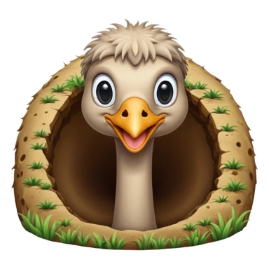 Ostrich with it's head inside a hole in the ground only it's body and neck visible sticker