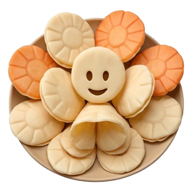 realistic prawn crackers, beige or pale white, no faces, simple and true to life, classic emoji style sticker