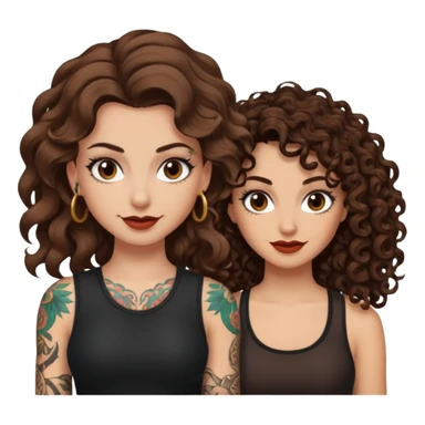 side eye duo — long wavy brown hair tattooed woman and short tight curly brown hair woman — rogue grin sticker