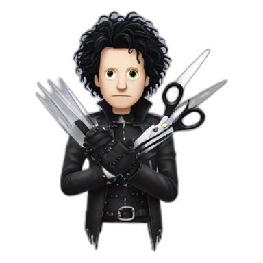 Edward Scissorhands with his scissors hands showing sticker