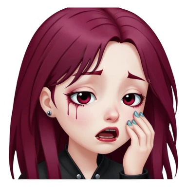 goth girl long burgundy hair crying sticker