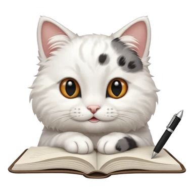  gatita blanca con manchas negras en los ojos feliz en viendo una libreta anillada  sticker