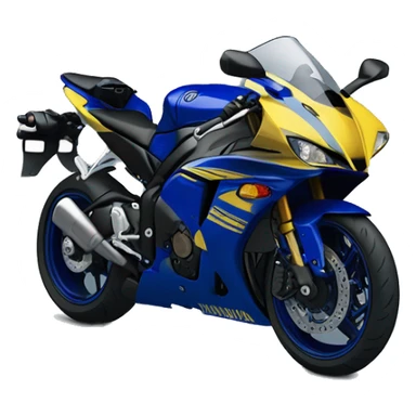 A 2009 Yamaha r1, blue with yellow accents. front view. Less yellow then blue sticker