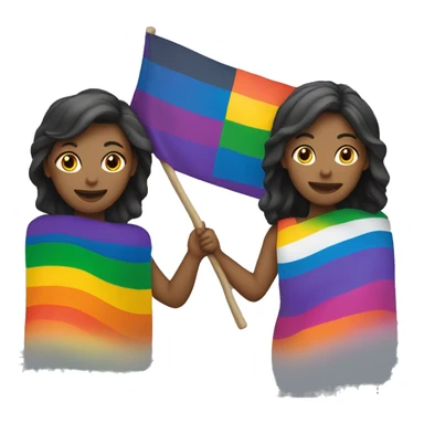 Two women holding gay pride flag sticker