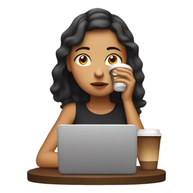 tired girl with laptop drinking a lot of coffee sticker