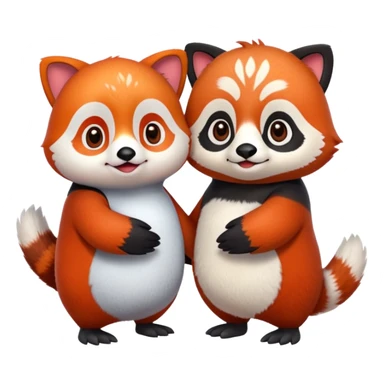 A cartoon  cute one penguin and one red panda holding "hands" sticker