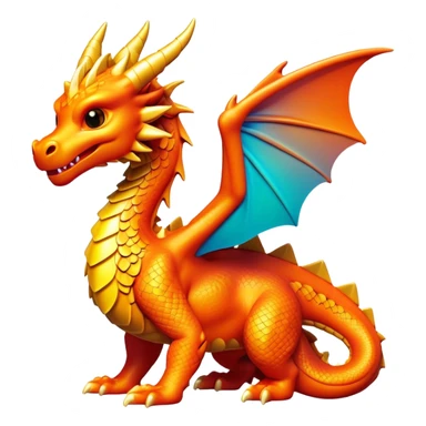 Clash of Clans aesthetic: Cinematic Playful Dragon Emoji, rendered in a 3D vector-style similar to standard emojis with minimal shading and bold, simplified shapes. A compact, isometric dragon with majestic wings and intricately scaled details, softly glowing with a legendary, mythical charm. Simplified yet unmistakably iconic, highly detailed and consistent, glowing with a soft radiant brilliance and high shine. Stylized with a touch of fantastical might and a soft glowing outline, capturing the essence of a mighty dragon with a friendly, playful demeanor! sticker