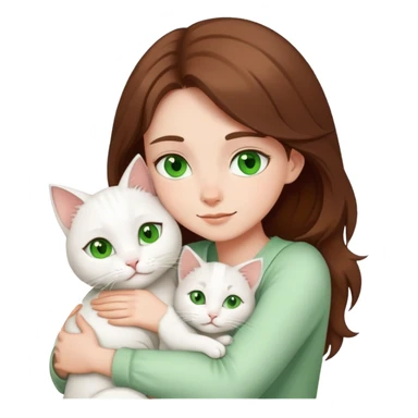 a brown haired and green eyed girl hugging to her white cat sticker