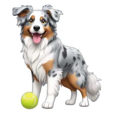 blue merle australian shepherd fetching tennis ball sticker