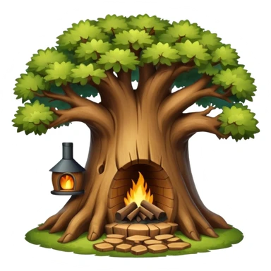 house inside a large oak tree trunk sticker