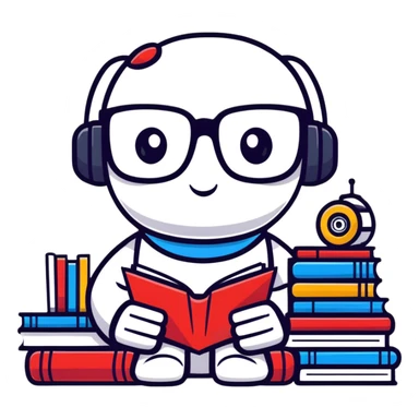 nerdy robot librarian with glasses and books sticker