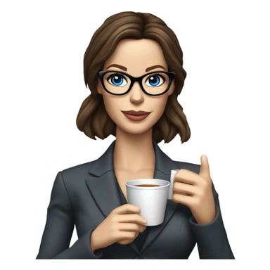 Lifelike model Kate Beckinsale blue eyes wearing glasses in a business dress drinking a cup of tea  sticker