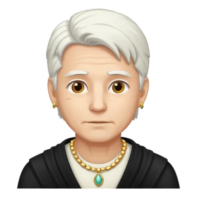 white haired man with jewelry sticker