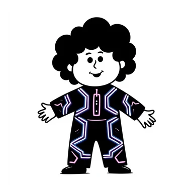 Cabbage Patch Kid as Tron character in 80's retro anime style with neon colors sticker