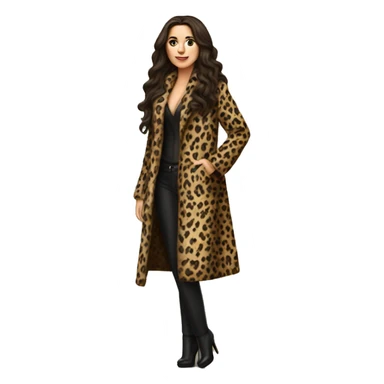 Beautiful realistic long brunette hair mob wife with leopard coat sticker