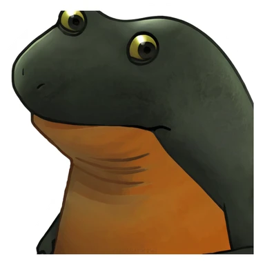 A black Salandit-newt-hybrid-Fakémon-creature with orange belly sticker