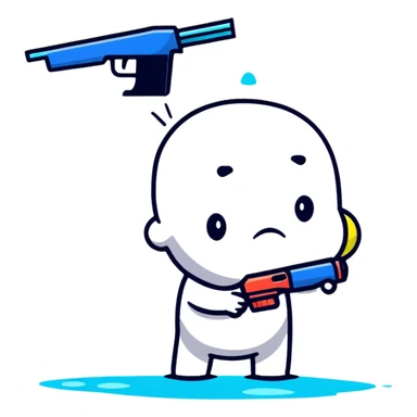 sad face with water gun to head sticker