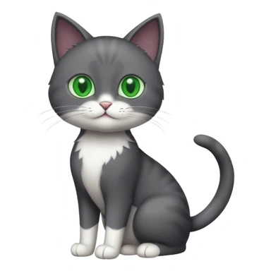 full body gorgeous solid dark grey cat with green eyes, white paws and white whiskers playing sticker