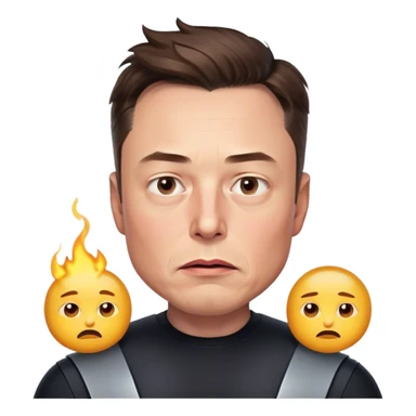 A photorealistic emoji-style illustration of Elon Musk's head, no neck, slightly turned to the right with a concerned expression. Highly detailed, smooth, and polished like an iOS emoji, with realistic skin, hair, and lighting. Transparent background. sticker