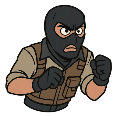 head of a Counter-Strike terrorist character, cartoon style, angular shapes, dynamic pose, neutral background sticker