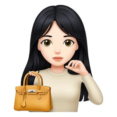 girl with long black hair holding birkin bag sticker