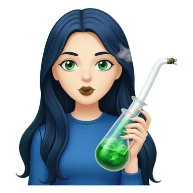 White Girl with dark black/blue long hair. She is Smoking out of a green bong smoke above her. sticker
