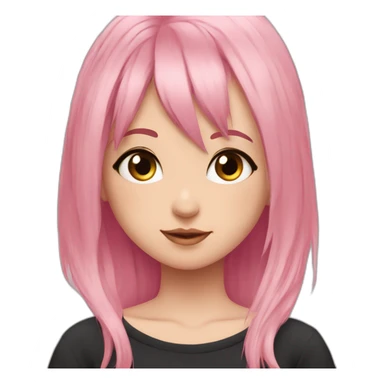 Full body Front view curvy emo girl pink hair sits on the floor straight view hands up black skirt полосатые рваные чулки sticker